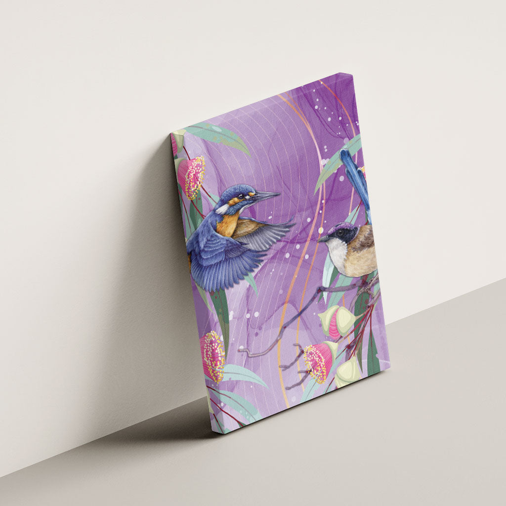 Australia Epilepsy Month Canvas Wall Art Purple Fairy Wren with Eucalyptus Flowers
