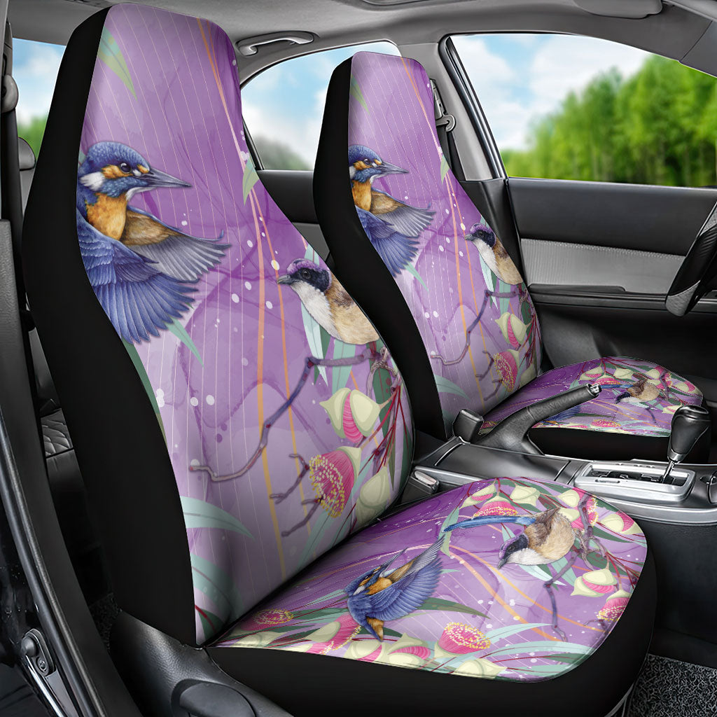 Australia Epilepsy Month Car Seat Cover Purple Fairy Wren with Eucalyptus Flowers