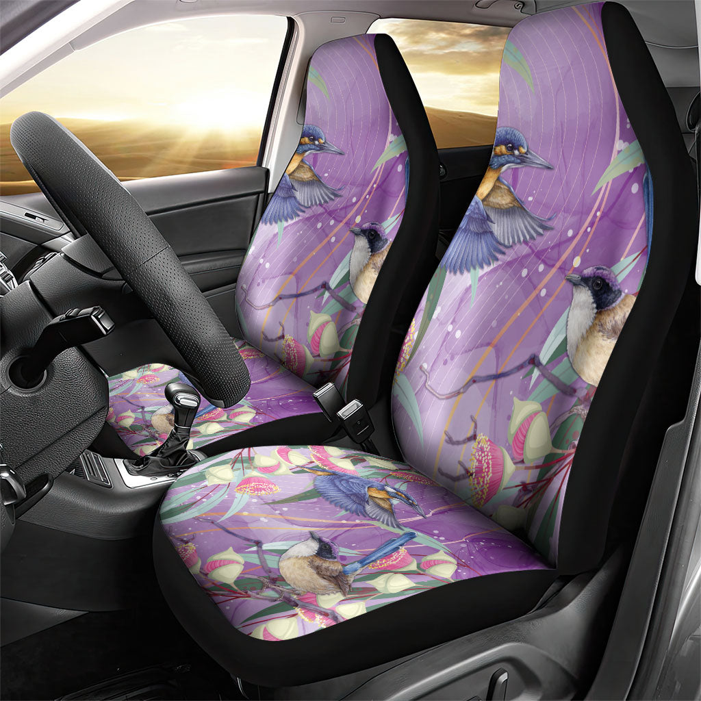 Australia Epilepsy Month Car Seat Cover Purple Fairy Wren with Eucalyptus Flowers
