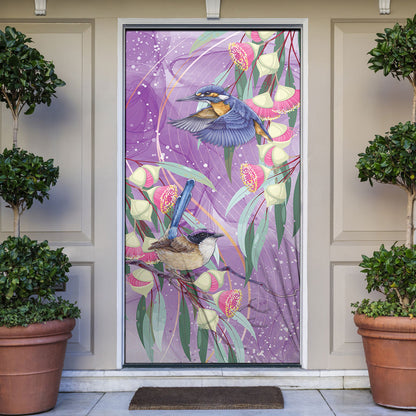 Australia Epilepsy Month Door Cover Purple Fairy Wren with Eucalyptus Flowers