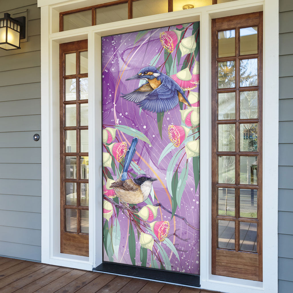 Australia Epilepsy Month Door Cover Purple Fairy Wren with Eucalyptus Flowers
