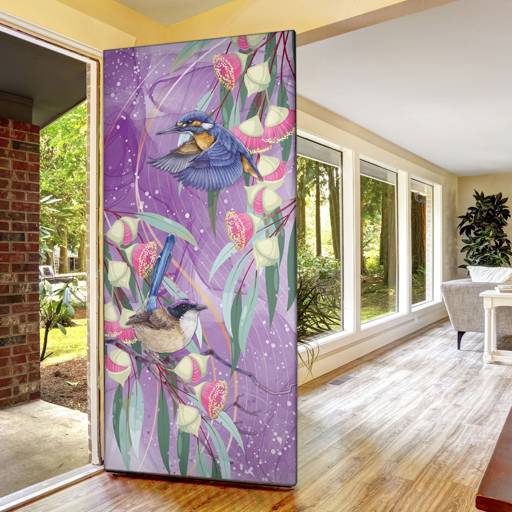 Australia Epilepsy Month Door Cover Purple Fairy Wren with Eucalyptus Flowers