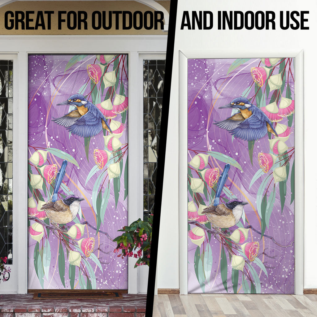Australia Epilepsy Month Door Cover Purple Fairy Wren with Eucalyptus Flowers