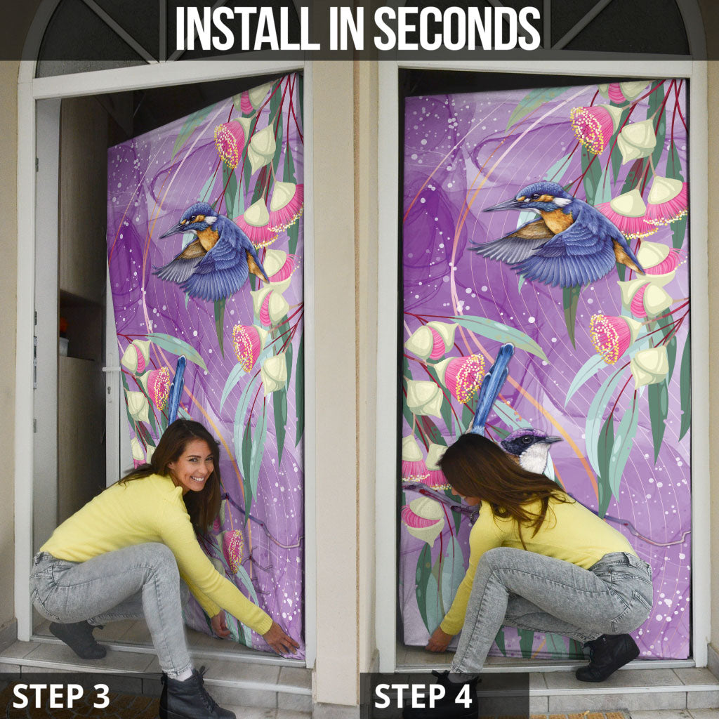 Australia Epilepsy Month Door Cover Purple Fairy Wren with Eucalyptus Flowers