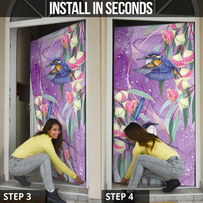 Australia Epilepsy Month Door Cover Purple Fairy Wren with Eucalyptus Flowers