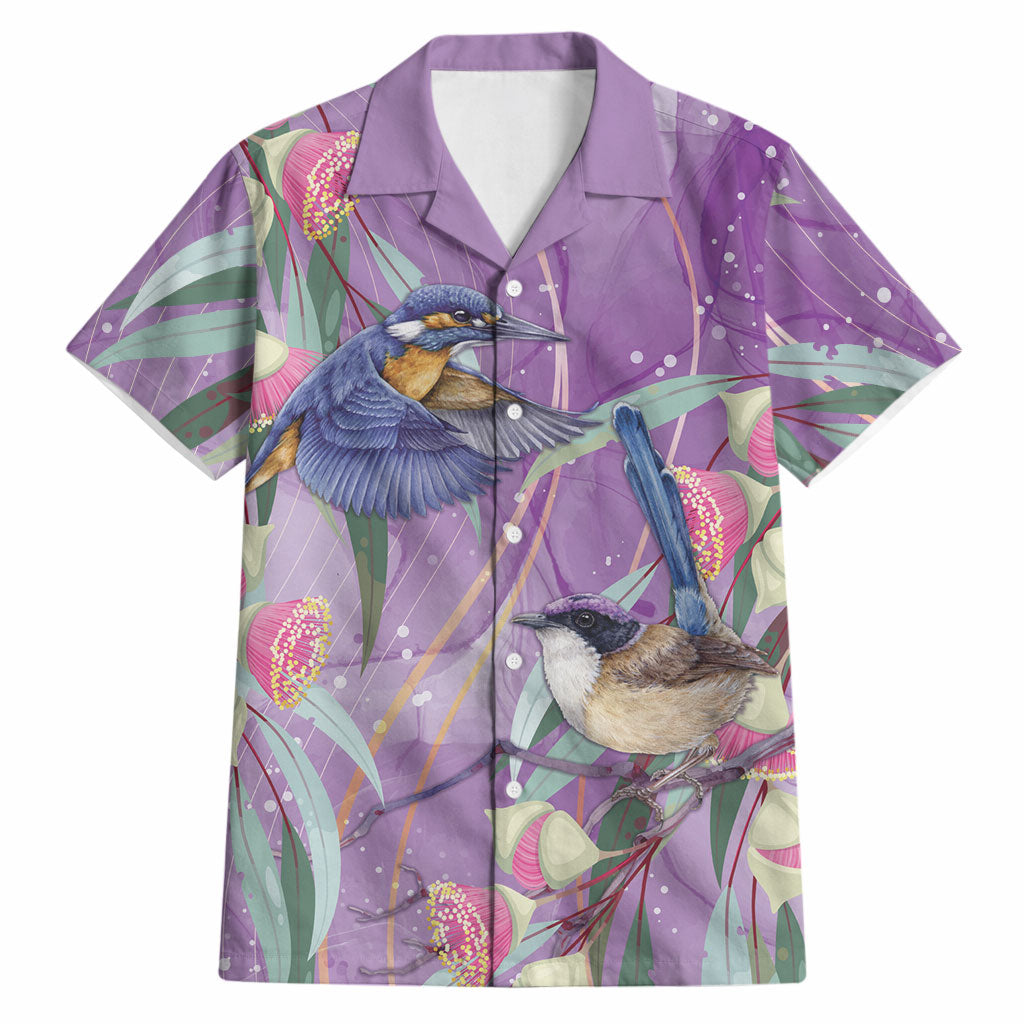 Australia Epilepsy Month Hawaiian Shirt Purple Fairy Wren with Eucalyptus Flowers