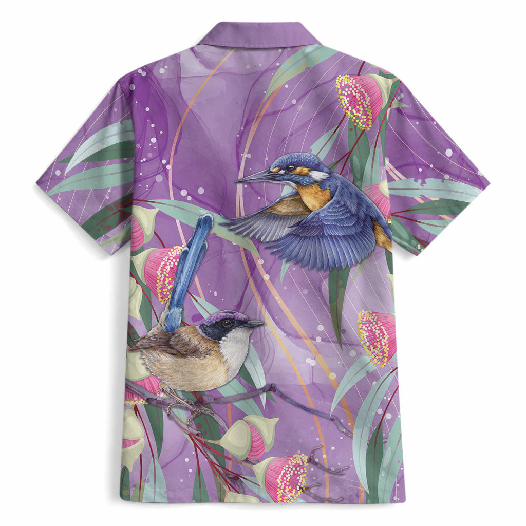 Australia Epilepsy Month Hawaiian Shirt Purple Fairy Wren with Eucalyptus Flowers
