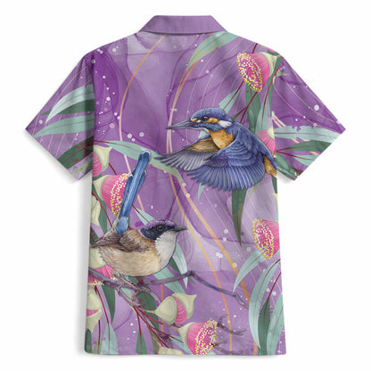 Australia Epilepsy Month Hawaiian Shirt Purple Fairy Wren with Eucalyptus Flowers