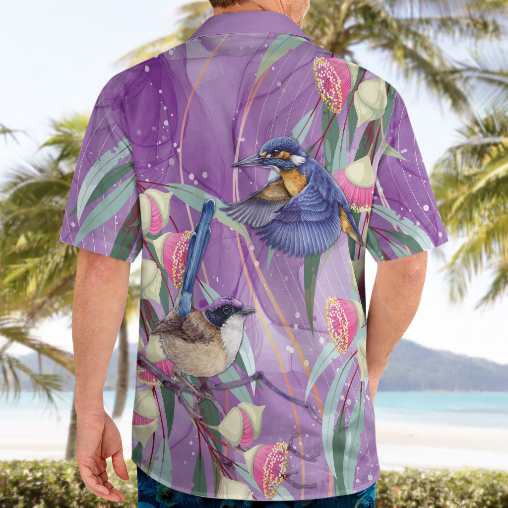 Australia Epilepsy Month Hawaiian Shirt Purple Fairy Wren with Eucalyptus Flowers