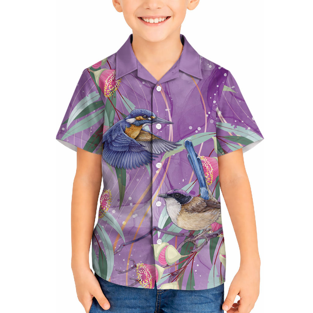 Australia Epilepsy Month Hawaiian Shirt Purple Fairy Wren with Eucalyptus Flowers