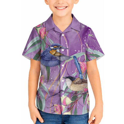 Australia Epilepsy Month Hawaiian Shirt Purple Fairy Wren with Eucalyptus Flowers