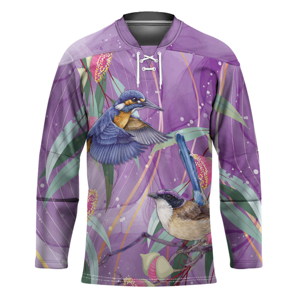 Australia Epilepsy Month Hockey Jersey Purple Fairy Wren with Eucalyptus Flowers