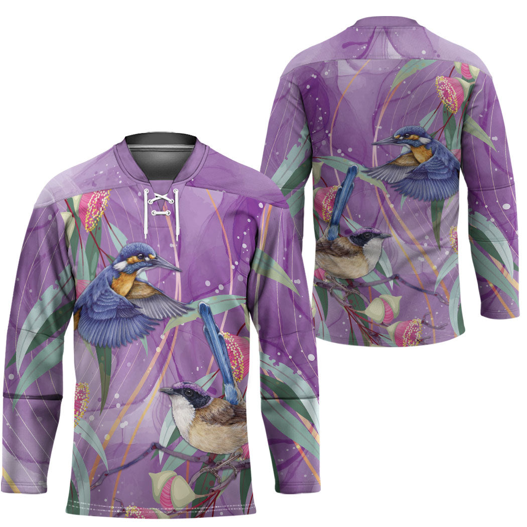 Australia Epilepsy Month Hockey Jersey Purple Fairy Wren with Eucalyptus Flowers