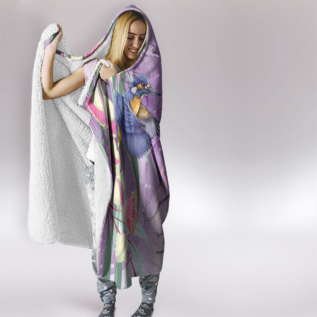 Australia Epilepsy Month Hooded Blanket Purple Fairy Wren with Eucalyptus Flowers