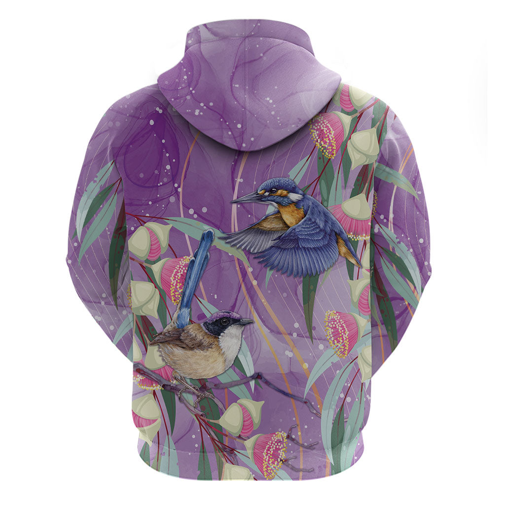 Australia Epilepsy Month Hoodie Purple Fairy Wren with Eucalyptus Flowers