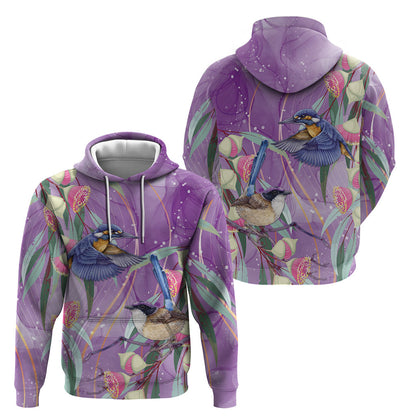 Australia Epilepsy Month Hoodie Purple Fairy Wren with Eucalyptus Flowers