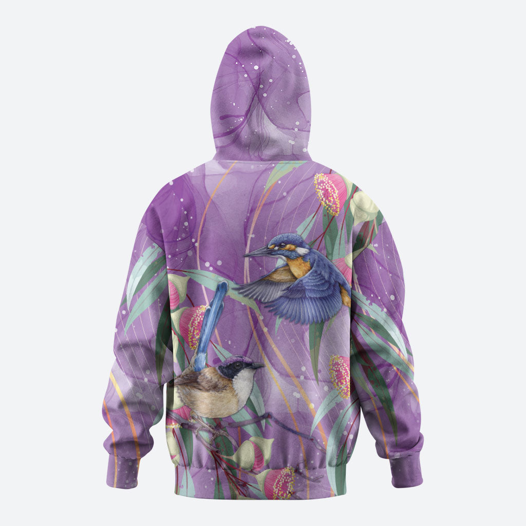 Australia Epilepsy Month Hoodie Purple Fairy Wren with Eucalyptus Flowers