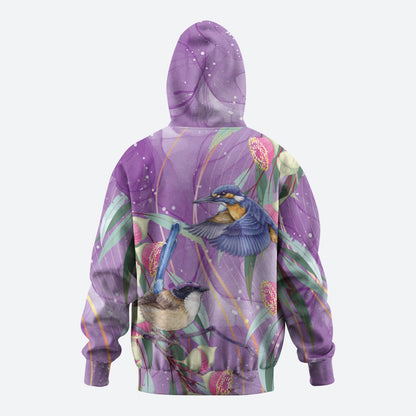 Australia Epilepsy Month Hoodie Purple Fairy Wren with Eucalyptus Flowers