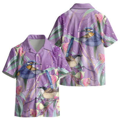 Australia Epilepsy Month Kid Hawaiian Shirt Purple Fairy Wren with Eucalyptus Flowers