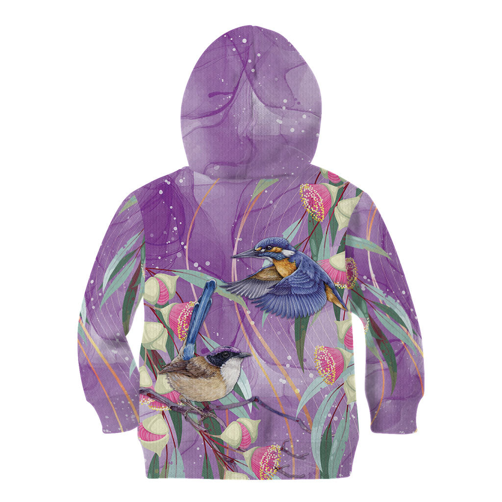 Australia Epilepsy Month Kid Hoodie Purple Fairy Wren with Eucalyptus Flowers