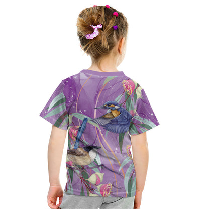 Australia Epilepsy Month Kid T Shirt Purple Fairy Wren with Eucalyptus Flowers
