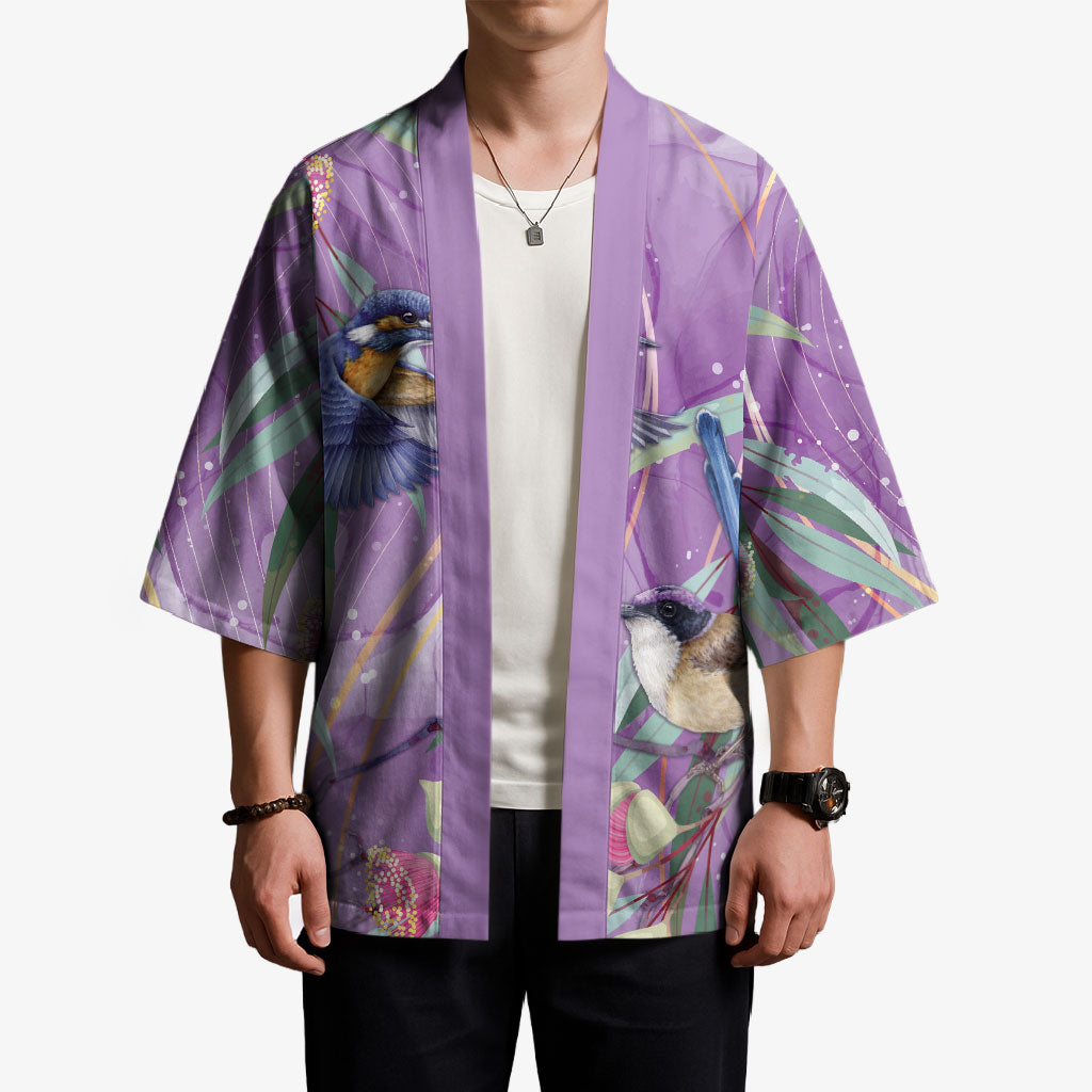 Australia Epilepsy Month Kimono Purple Fairy Wren with Eucalyptus Flowers