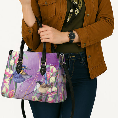 Australia Epilepsy Month Leather Bag Purple Fairy Wren with Eucalyptus Flowers