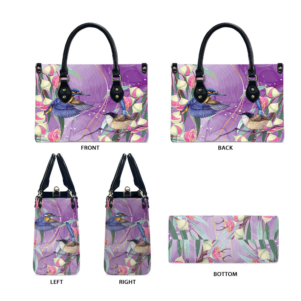 Australia Epilepsy Month Leather Bag Purple Fairy Wren with Eucalyptus Flowers