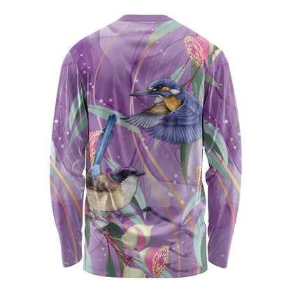 Australia Epilepsy Month Long Sleeve Shirt Purple Fairy Wren with Eucalyptus Flowers