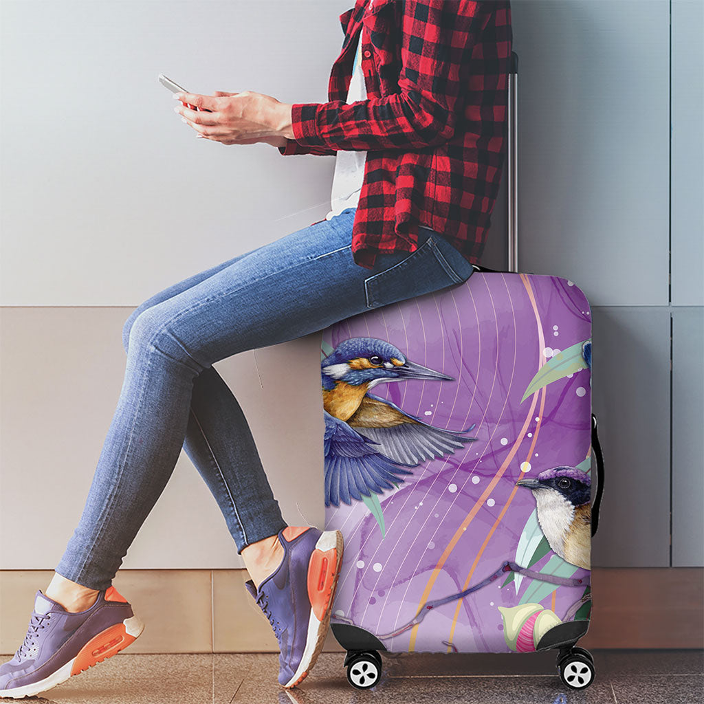 Australia Epilepsy Month Luggage Cover Purple Fairy Wren with Eucalyptus Flowers