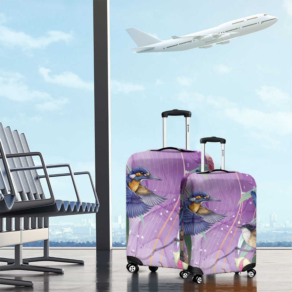 Australia Epilepsy Month Luggage Cover Purple Fairy Wren with Eucalyptus Flowers