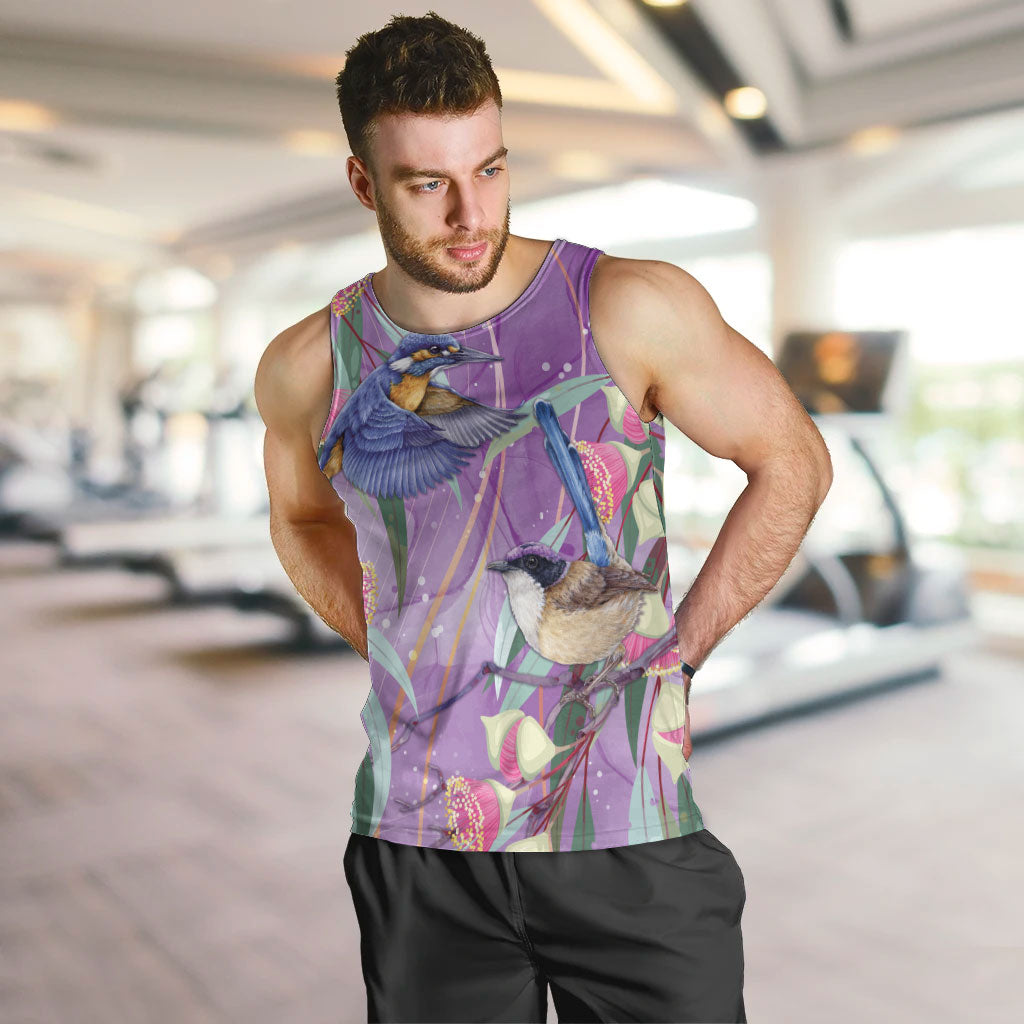 Australia Epilepsy Month Men Tank Top Purple Fairy Wren with Eucalyptus Flowers