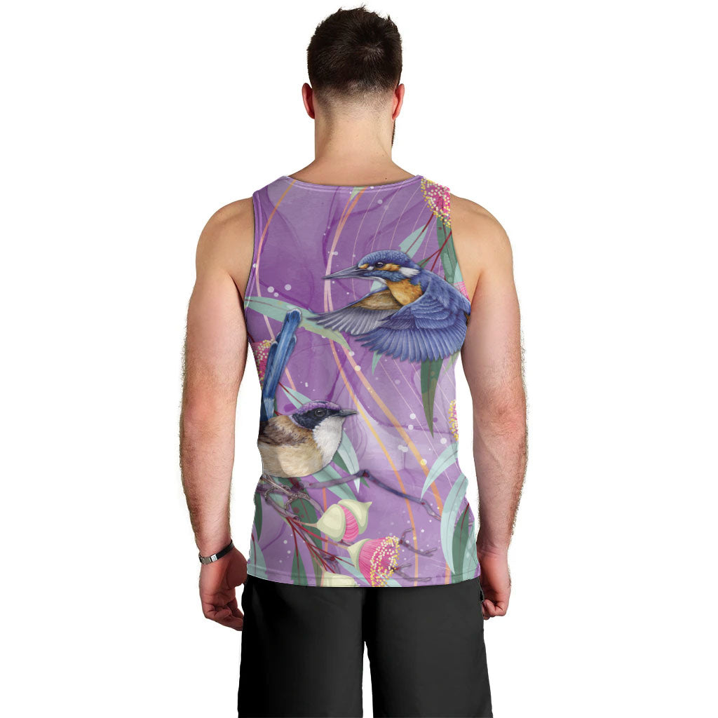 Australia Epilepsy Month Men Tank Top Purple Fairy Wren with Eucalyptus Flowers