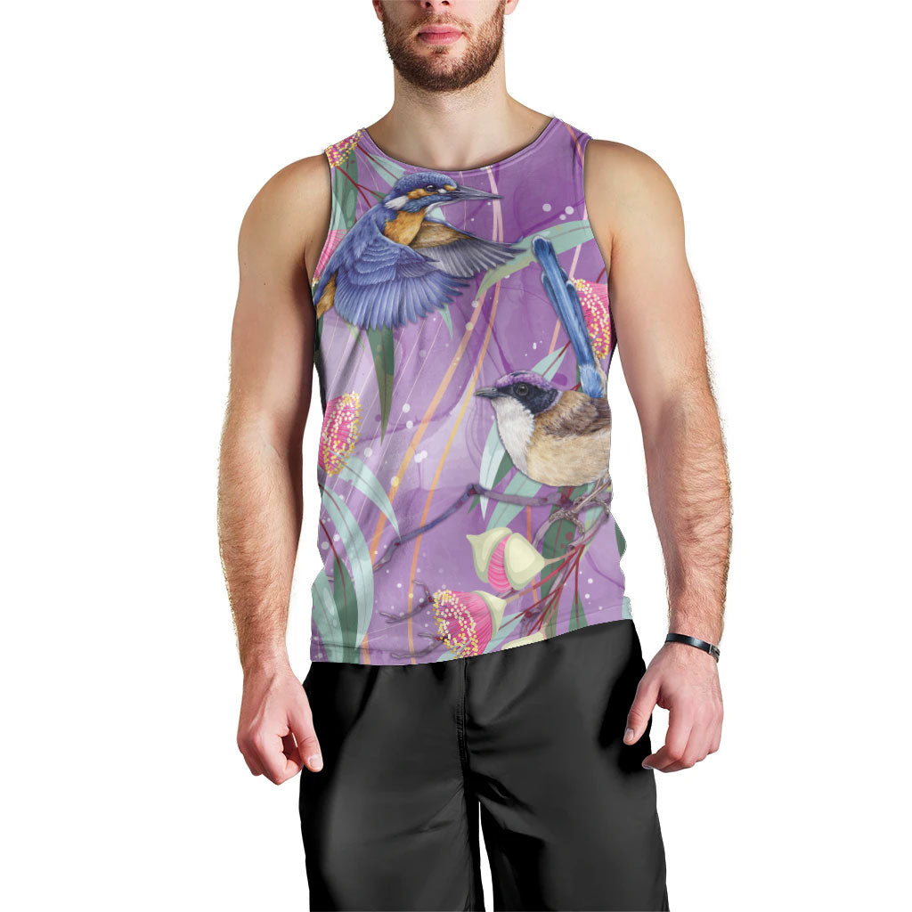 Australia Epilepsy Month Men Tank Top Purple Fairy Wren with Eucalyptus Flowers