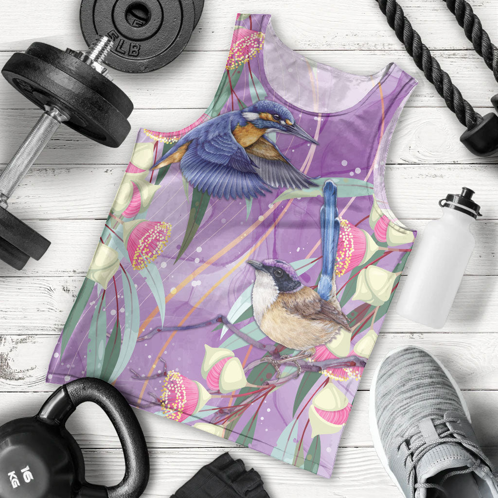 Australia Epilepsy Month Men Tank Top Purple Fairy Wren with Eucalyptus Flowers