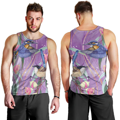 Australia Epilepsy Month Men Tank Top Purple Fairy Wren with Eucalyptus Flowers