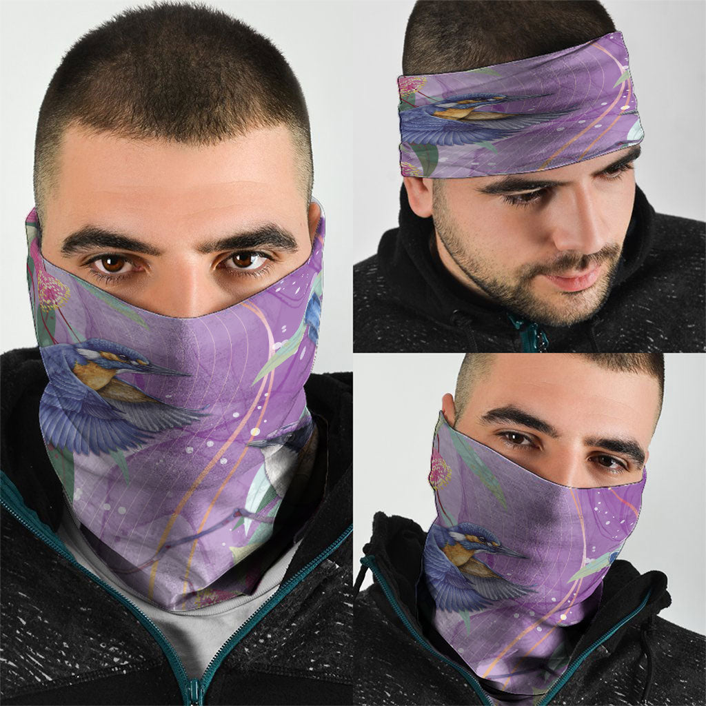 Australia Epilepsy Month Neck Gaiter Purple Fairy Wren with Eucalyptus Flowers
