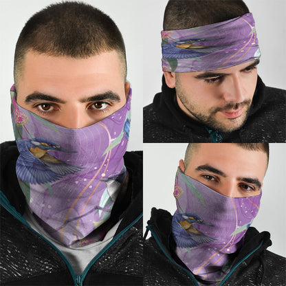 Australia Epilepsy Month Neck Gaiter Purple Fairy Wren with Eucalyptus Flowers