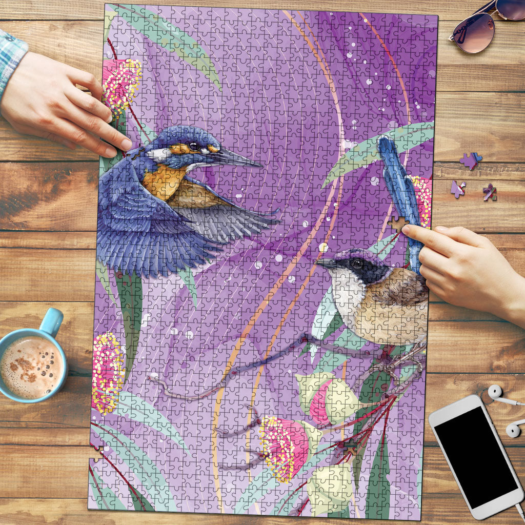 Australia Epilepsy Month Puzzle Purple Fairy Wren with Eucalyptus Flowers