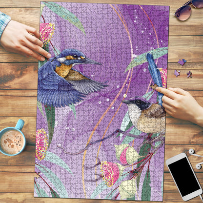 Australia Epilepsy Month Puzzle Purple Fairy Wren with Eucalyptus Flowers