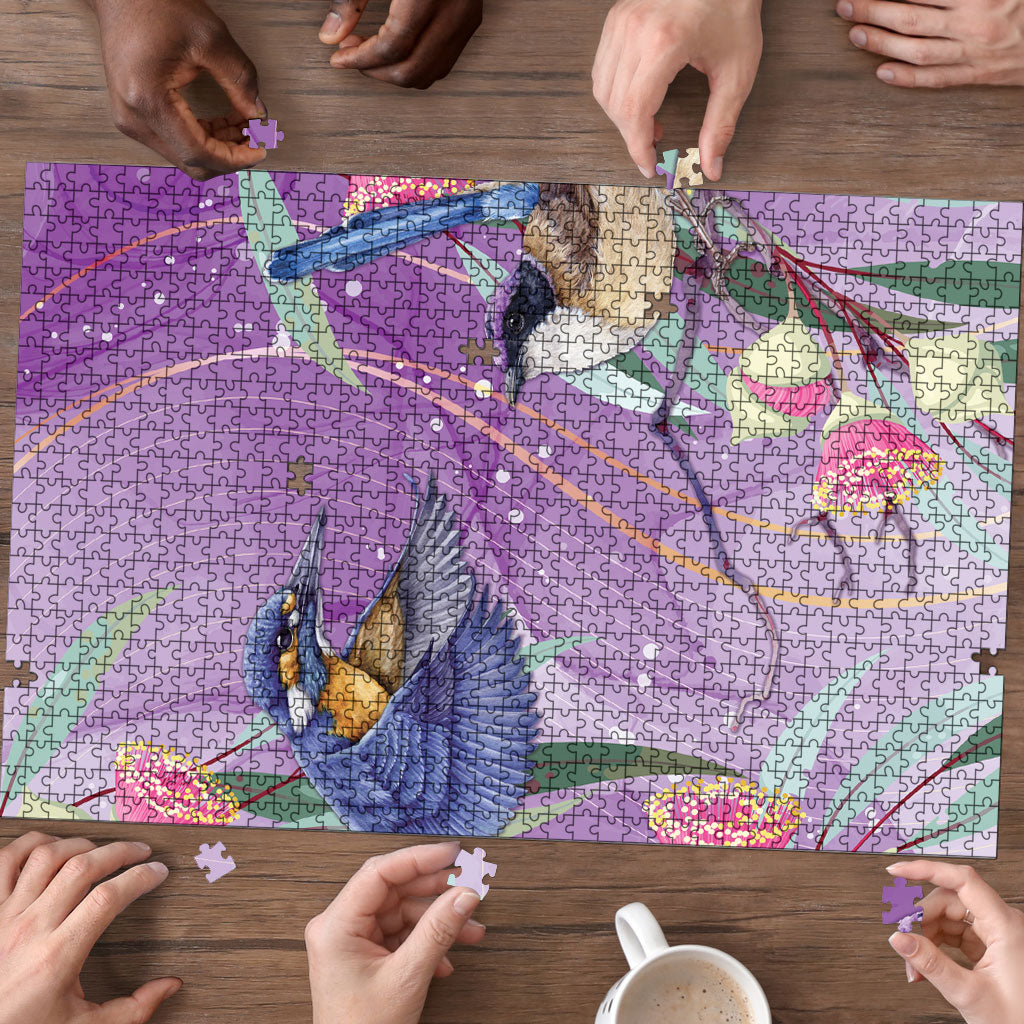 Australia Epilepsy Month Puzzle Purple Fairy Wren with Eucalyptus Flowers
