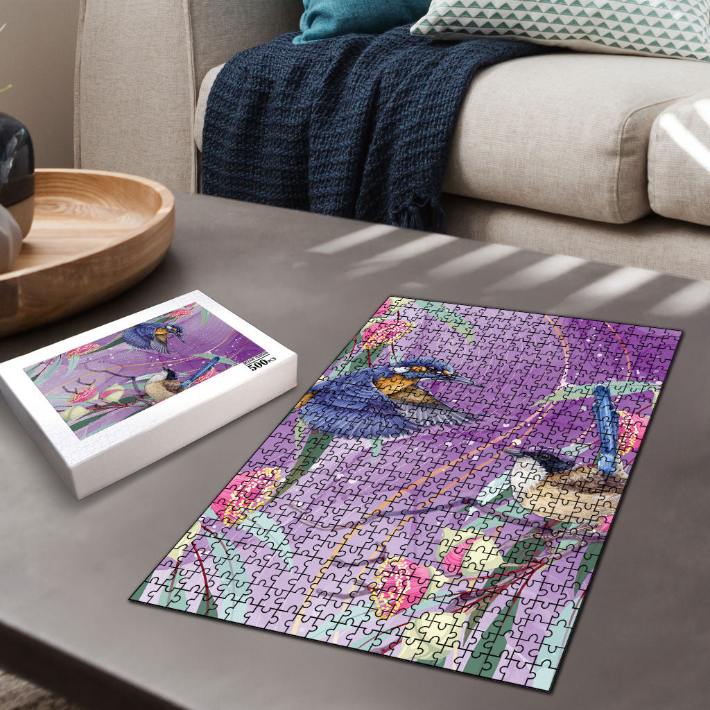 Australia Epilepsy Month Puzzle Purple Fairy Wren with Eucalyptus Flowers