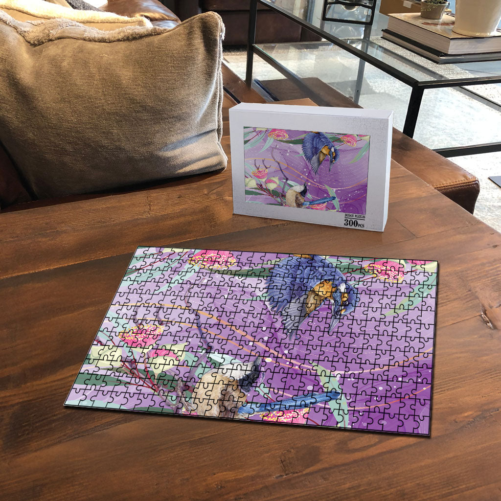 Australia Epilepsy Month Puzzle Purple Fairy Wren with Eucalyptus Flowers