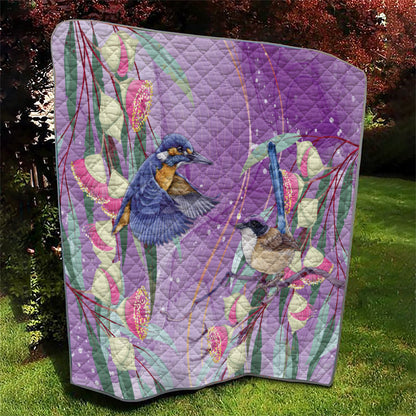 Australia Epilepsy Month Quilt Purple Fairy Wren with Eucalyptus Flowers