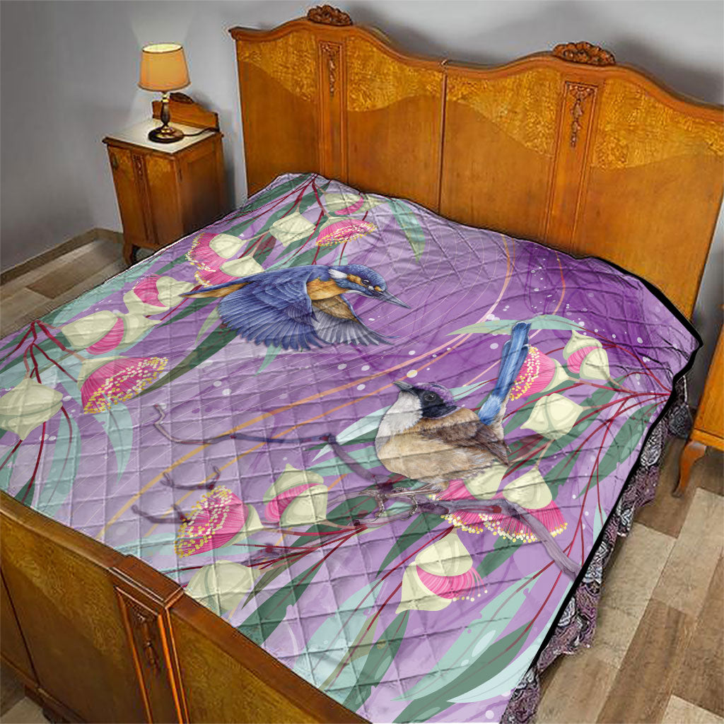 Australia Epilepsy Month Quilt Purple Fairy Wren with Eucalyptus Flowers
