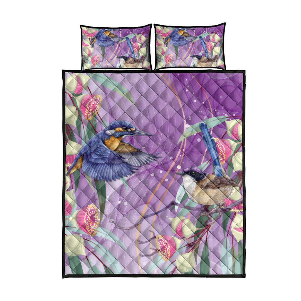 Australia Epilepsy Month Quilt Bed Set Purple Fairy Wren with Eucalyptus Flowers