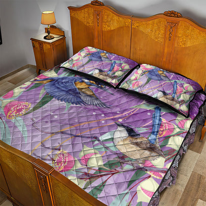 Australia Epilepsy Month Quilt Bed Set Purple Fairy Wren with Eucalyptus Flowers