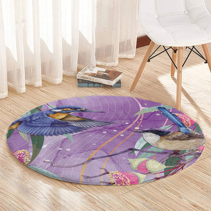 Australia Epilepsy Month Round Carpet Purple Fairy Wren with Eucalyptus Flowers