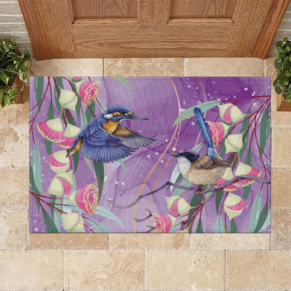 Australia Epilepsy Month Rubber Doormat Purple Fairy Wren with Eucalyptus Flowers