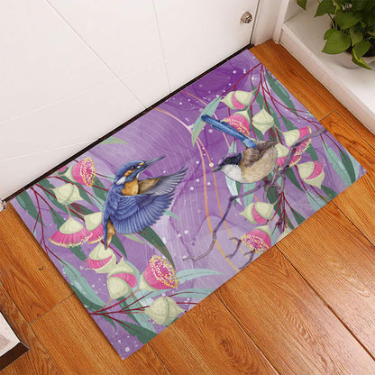 Australia Epilepsy Month Rubber Doormat Purple Fairy Wren with Eucalyptus Flowers